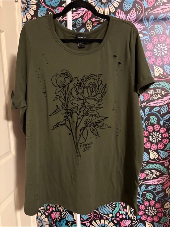 torrid Tops - torrid Olive Green Short Sleeve Tee with Black Floral Sketch